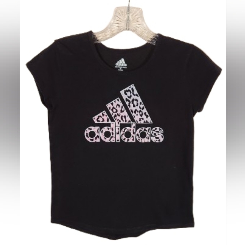 Adidas Kids Black Leopard Print Logo T-Shirt